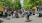 people walking near food trucks